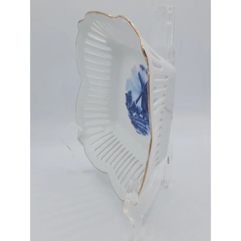Royal Tri‎ Ever Blue Windmill Porcelain Hand Painted Decorative Basket Bowl